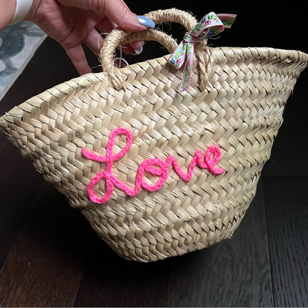 Poolside "Love" Mini Straw Tote With Love Shack Fancy Ribbon
